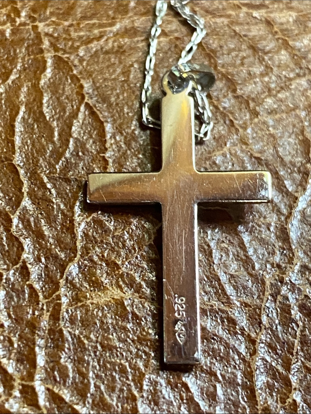 925 Sterling Silver cross necklace on 16” chain